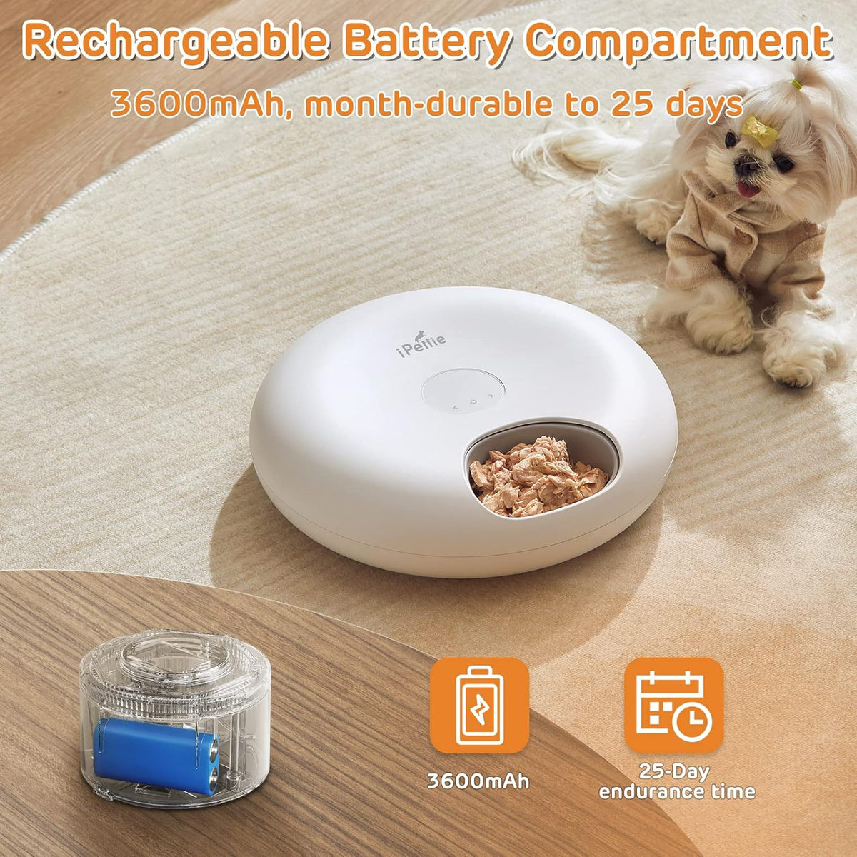 iPettie Donut Frost 6 Meal Cordless Automatic Pet Feeder, Dry & Wet Food Automatic Cat Feeder with