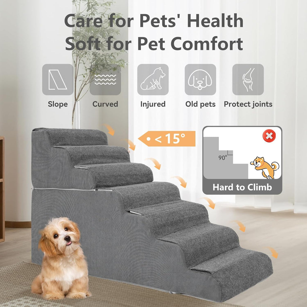 𝟳 𝗦𝘁𝗲𝗽𝘀 Dog Steps for High Bed, 30'' High Dog Stairs for Small Dogs, Waterproof Pet Stairs