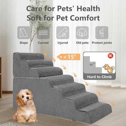 𝟳 𝗦𝘁𝗲𝗽𝘀 Dog Steps for High Bed, 30'' High Dog Stairs for Small Dogs, Waterproof Pet Stairs