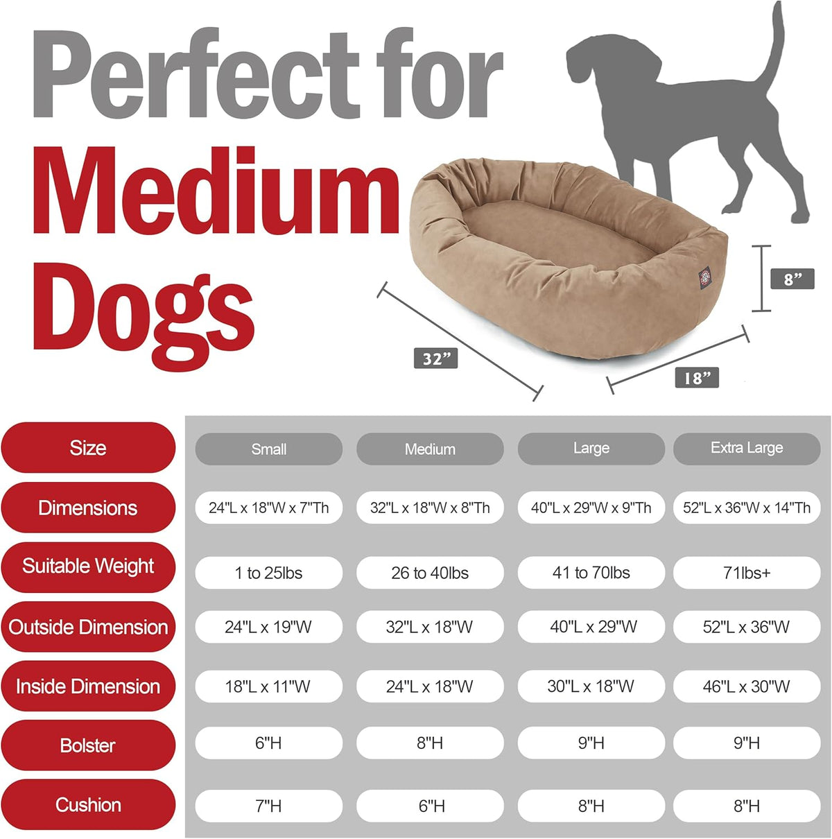 Majestic Pet 32 Inch Suede Shredded Memory Foam Mix Calming Medium Dog Bed Washable 32 x 23 x 7