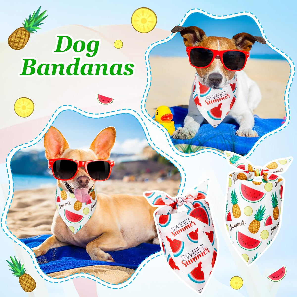 Weewooday 50 Pcs Fruit Dog Bandanas Bulk for Dogs Soft Bibs Adjustable Triangle pet Bandana for