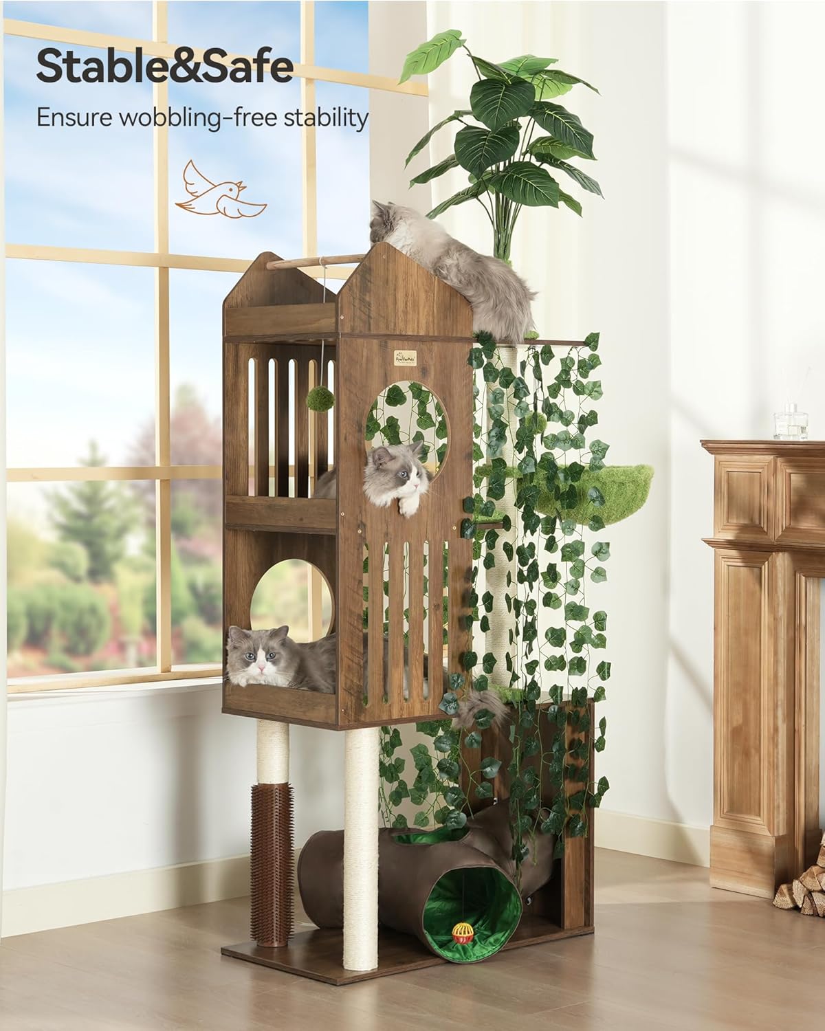 FourFurPets Large Cat Tree with Leaves, 72.8-Inch Cat Tower for Indoor Cats, Modern Cat Tree with