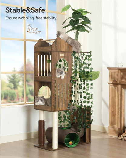FourFurPets Large Cat Tree with Leaves, 72.8-Inch Cat Tower for Indoor Cats, Modern Cat Tree with