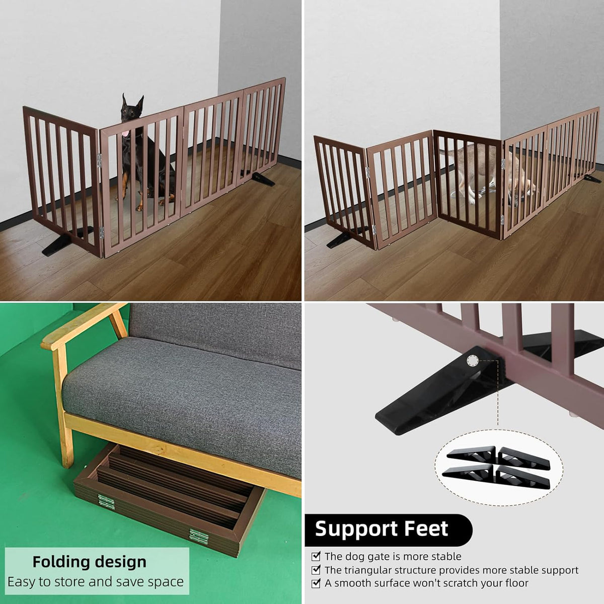 ZJSF Freestanding Indoor Dog Gate for House Foldable Wood Puppy Gate for Doorways Pet Gate for