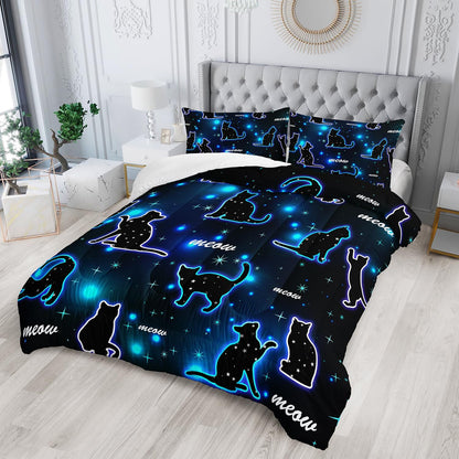 Kawaii Pet Cat Comforter 3Pcs Twin Gradient Line Cute Kitten Animal Bedding Set for Kids Teens