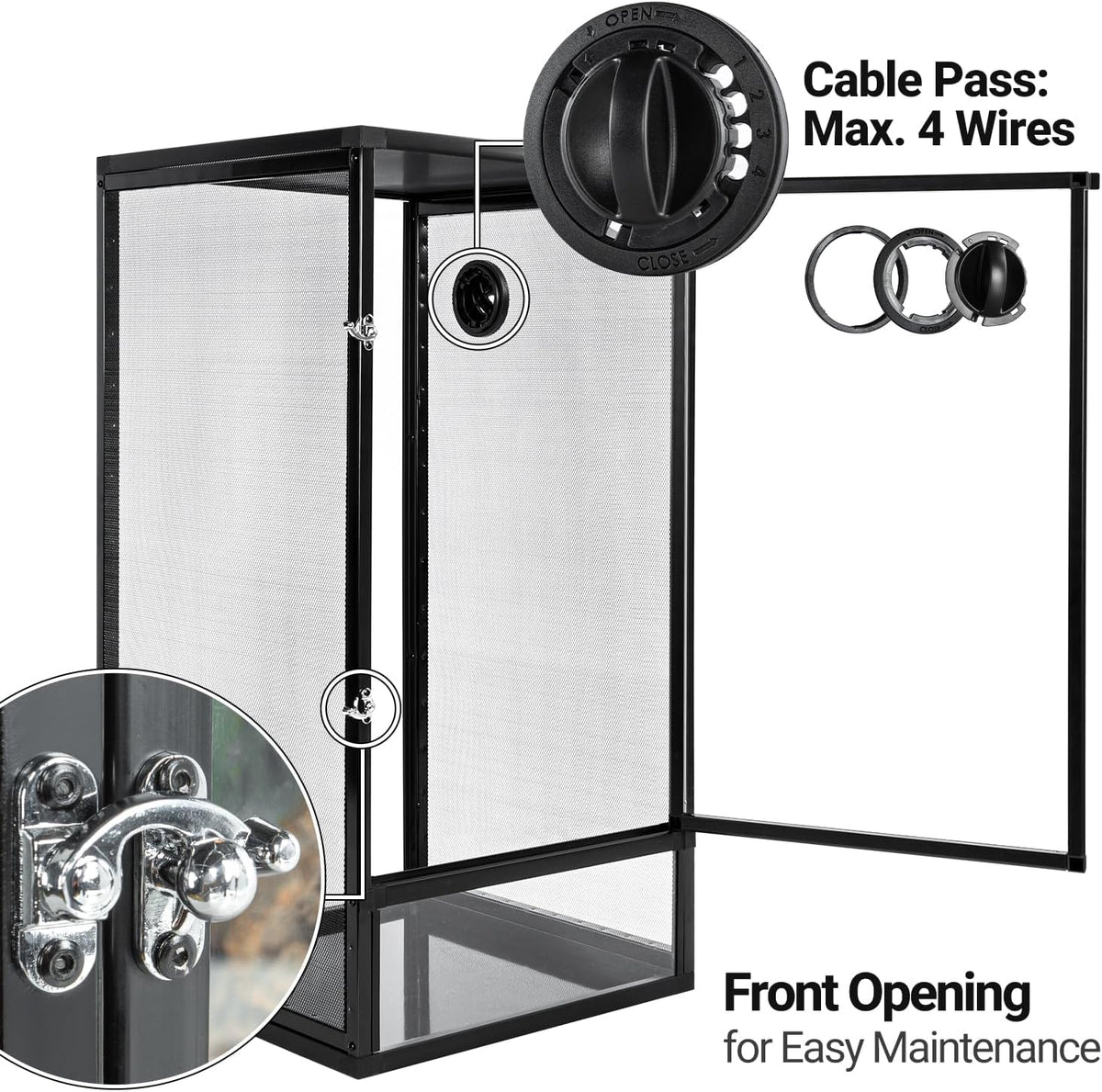 REPTI ZOO 16" x 16" x 30" Front Opening Chameleon Cage with 3-Sided Metal Mesh, 33 Gallon Screen