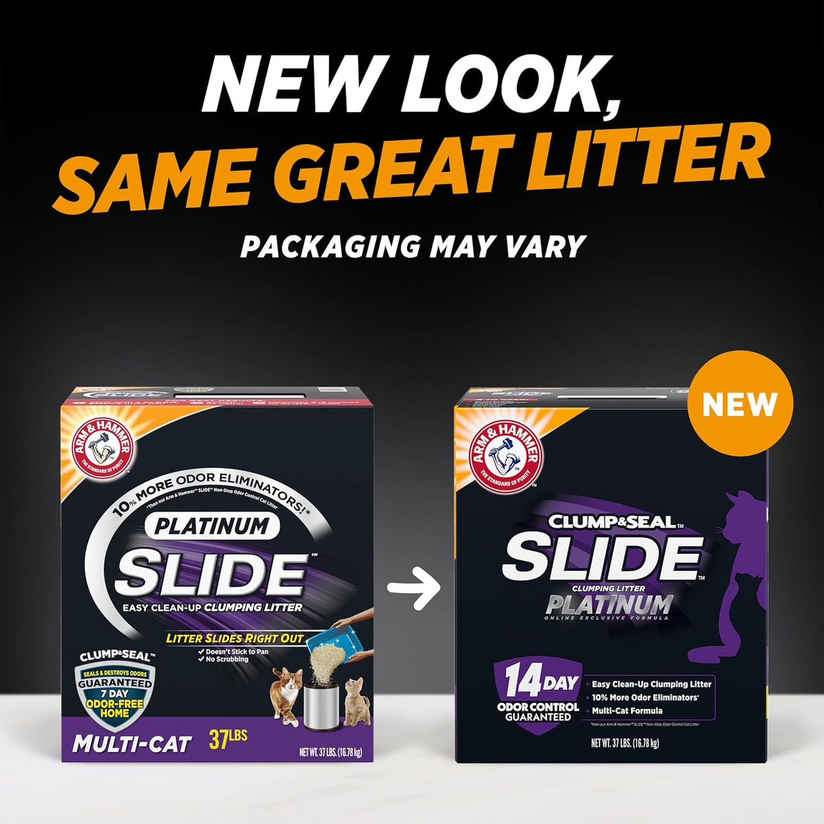 ARM & HAMMER Clump & Seal SLIDE Platinum Multi-Cat Clumping Litter, Easy Clean, Superior Odor