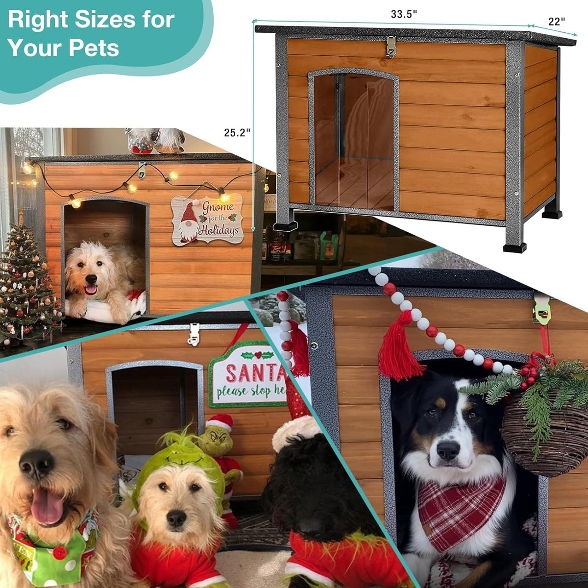 Feral Dog House Outdoor,Anti Bite Iron Frame Dog Kennel,Wood Warm Pets Home,Insulated Weatherproof