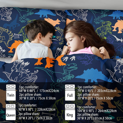Blue Dinosaur Comforter Set King Boys,Cute Dinosaur Bedding Set King for Kids,Kawaii Dragon