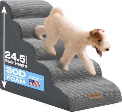 Dog Stairs for High Beds Up to 30", Extra-Tall 24.5" 5-Step Foam Pet Ramp with Washable Cover