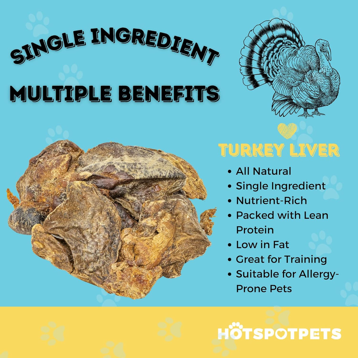 hotspot pets Freeze Dried Turkey Liver Treats for Cats & Dogs -Made in USA, 1lb Big Bag, Single