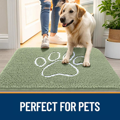OLANLY Door Mat for Muddy Dog Paws 24x16, Ultra Absorbent Chenille Mud Doormat with Paw Print