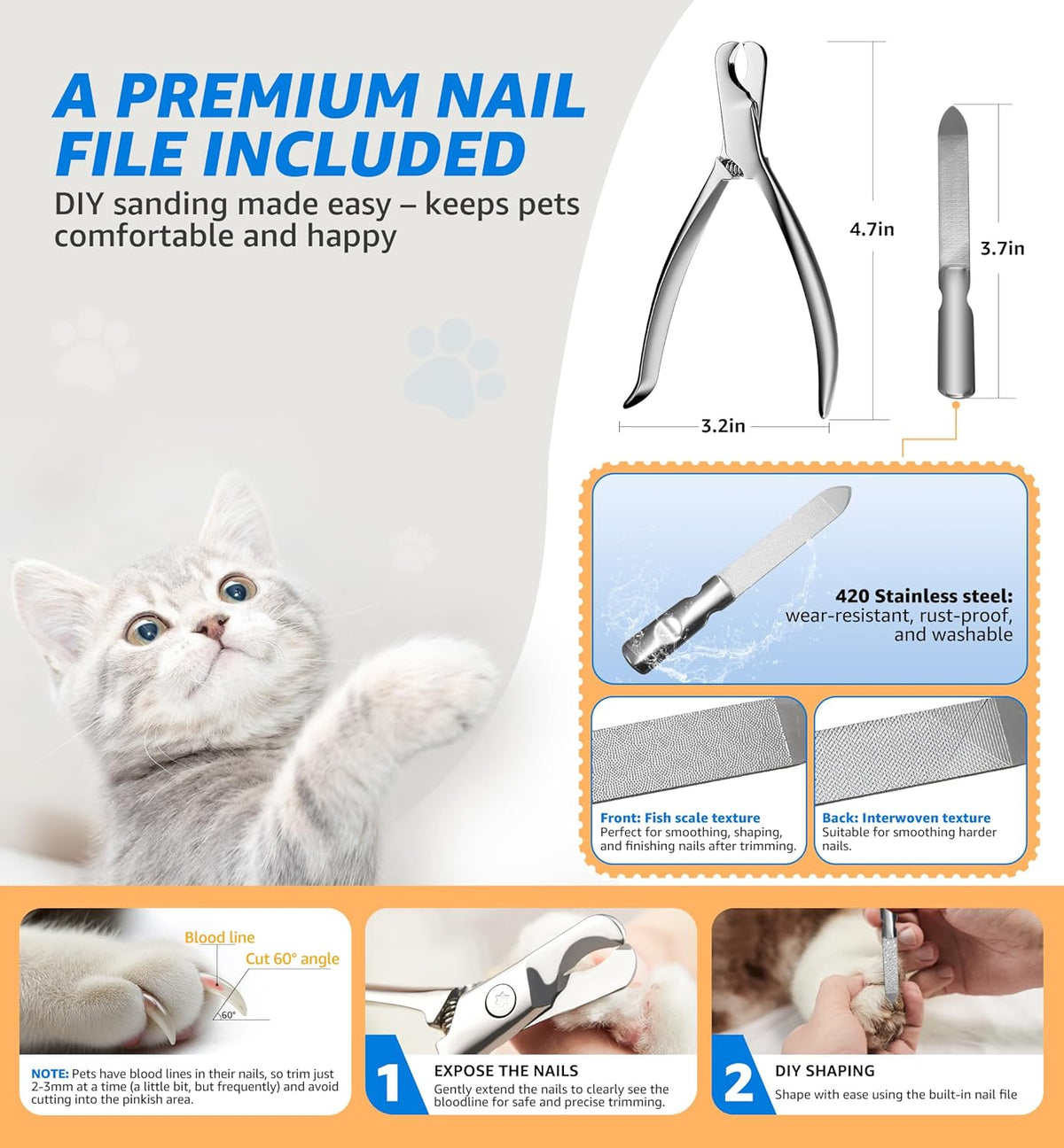 Pet Nail Clippers for Cats & Small Medium Dogs Puppies, Cat Nail Trimmer with All-Steel Material