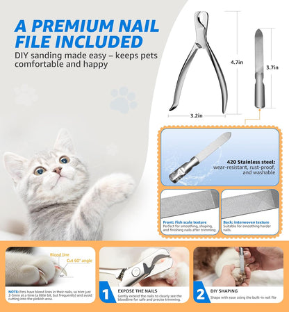 Pet Nail Clippers for Cats & Small Medium Dogs Puppies, Cat Nail Trimmer with All-Steel Material