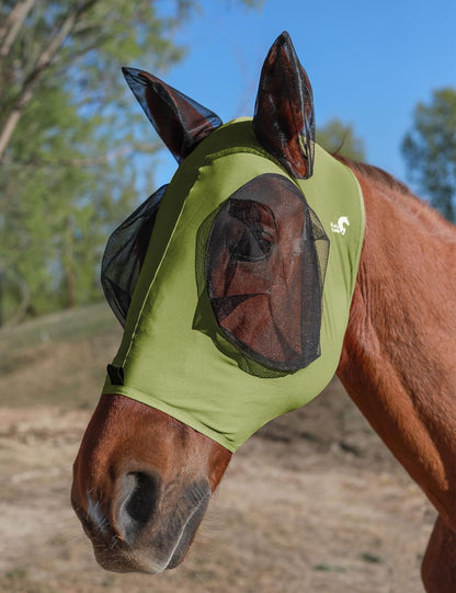 Horse Fly Mask with Ears, UV Protection for Horses, Elasticity with Big Mesh Eye Covers, Snug