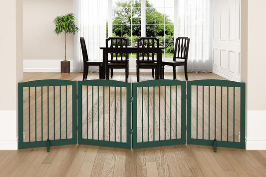 Freestanding Pet Gate for Dogs, Foldable Wooden Dog Gate for House, Indoor Dog Gate for Stairs