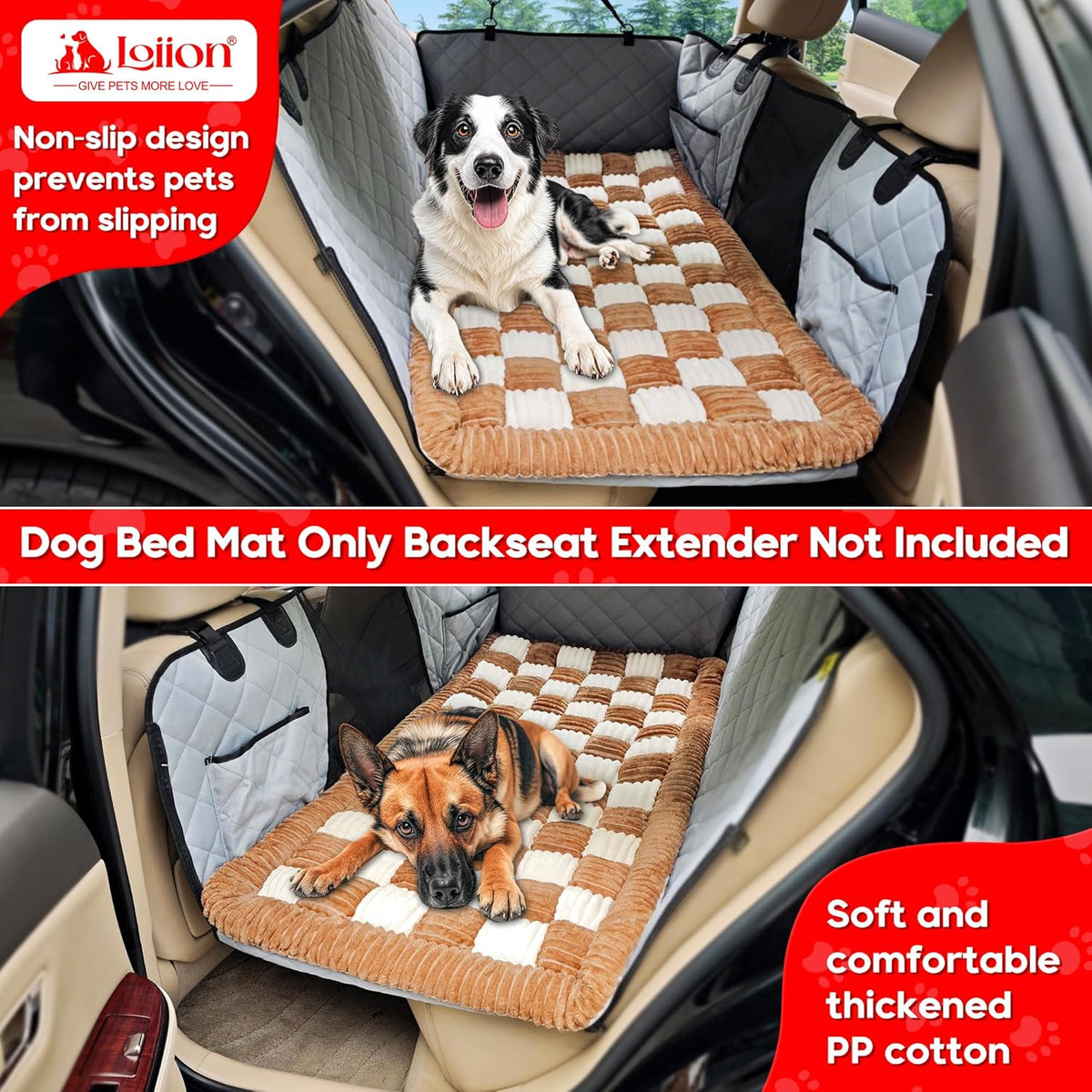 Dog Car Bed Mat, Non-Slip Backseat Extender Pet Blanket, Plaid Dog Bed for SUVs, Sedans & Trucks