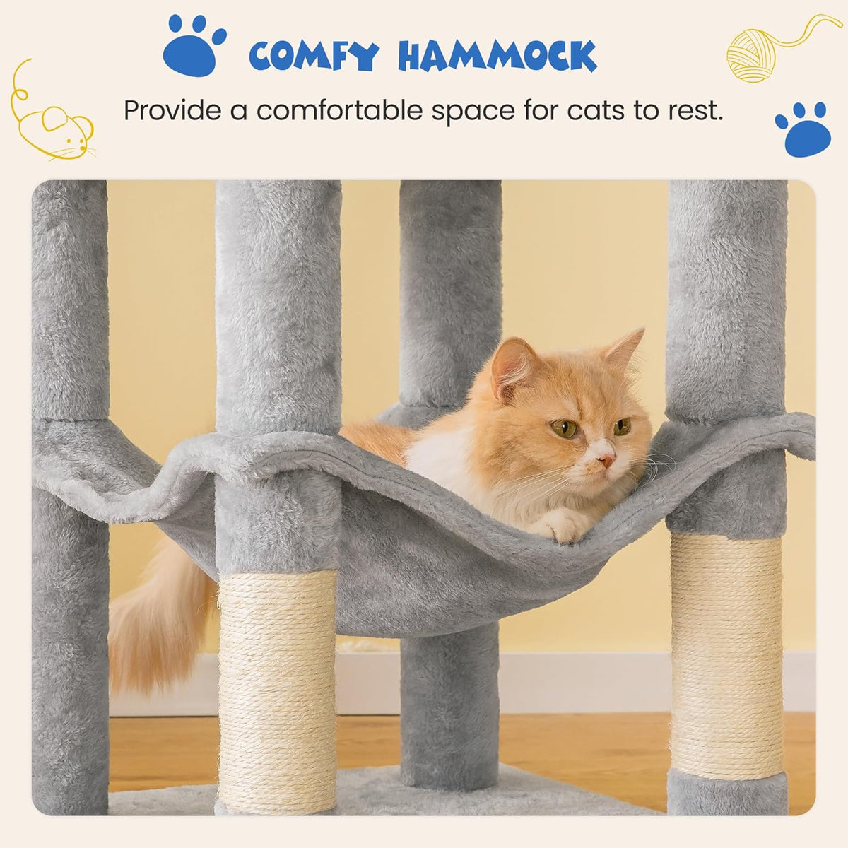 MWPO 63.8 inches Multi-Level Cat Tree for Large Cats with Sisal-Covered Scratching Posts, Padded