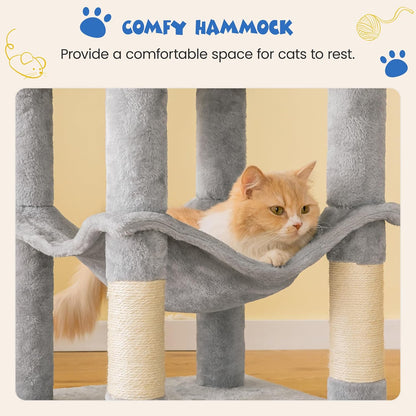 MWPO 63.8 inches Multi-Level Cat Tree for Large Cats with Sisal-Covered Scratching Posts, Padded