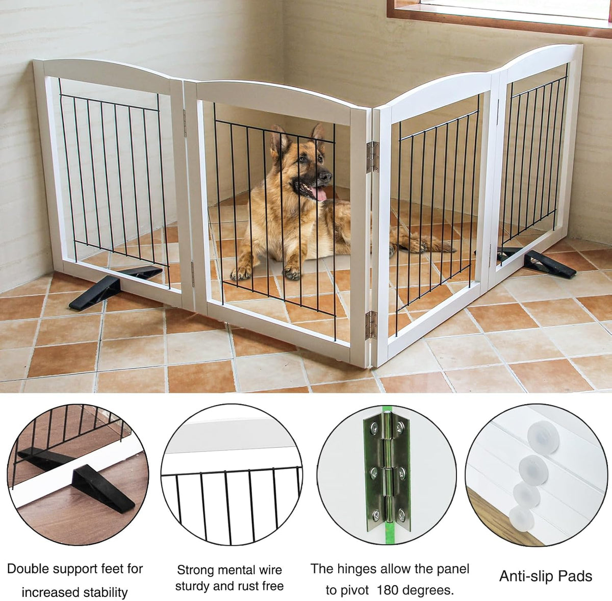 ZJSF Freestanding Dog Fence Indoor, Foldable Dog Gate for Doorways, Stairs or Hallways, Sturdy Wood