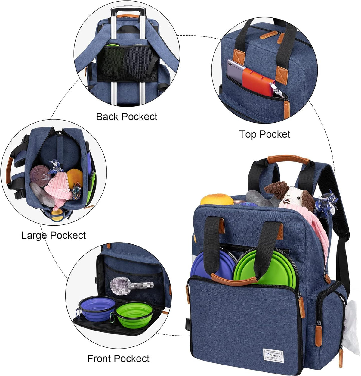 Modoker Dog Travel Bag - Airline Approved Backpack for Pet Accessories Organizer, Tote Weekend Bag