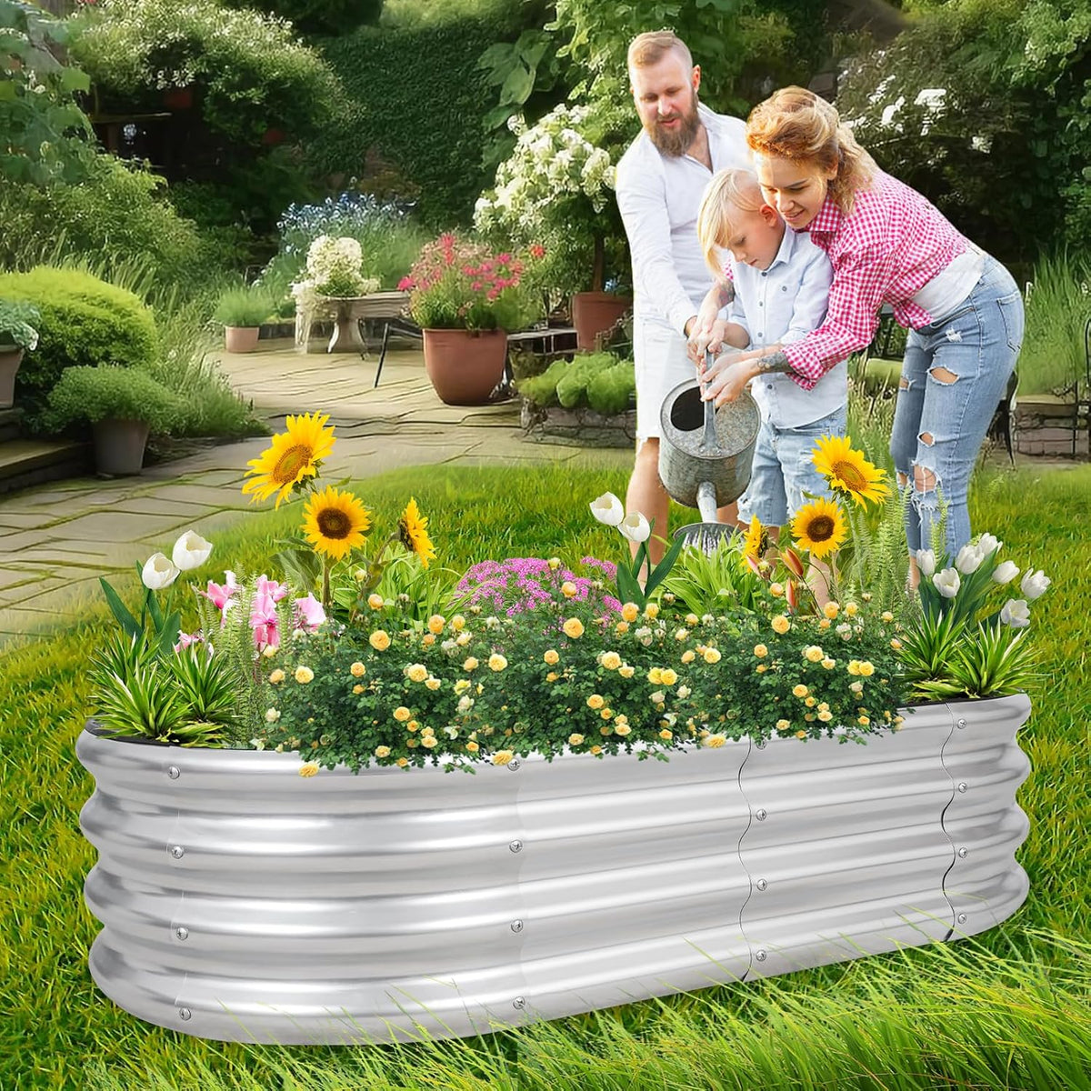 1MORE Galvanized Raised Garden Bed- Planter Garden Boxes Outdoor, Raised Beds for Gardening
