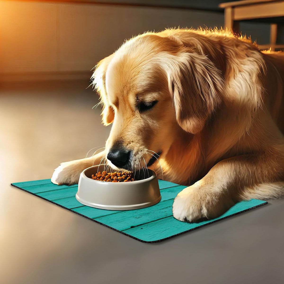 Lunarable Mint Pet Mat for Food and Water, Old Wood Rustic Oak Plank Background with Vertical