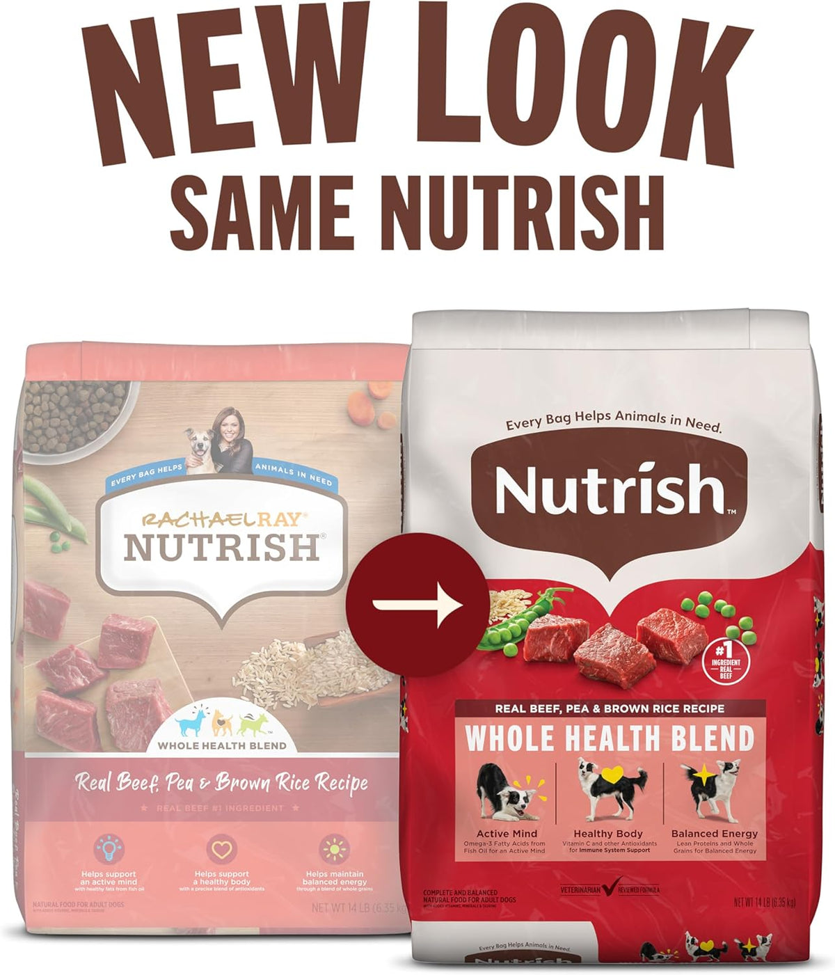 Nutrish Real Beef, Pea & Brown Rice Recipe Whole Health Blend Dry Dog Food, 14 lb. Bag, Packaging