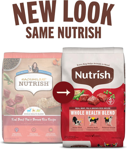 Nutrish Real Beef, Pea & Brown Rice Recipe Whole Health Blend Dry Dog Food, 14 lb. Bag, Packaging