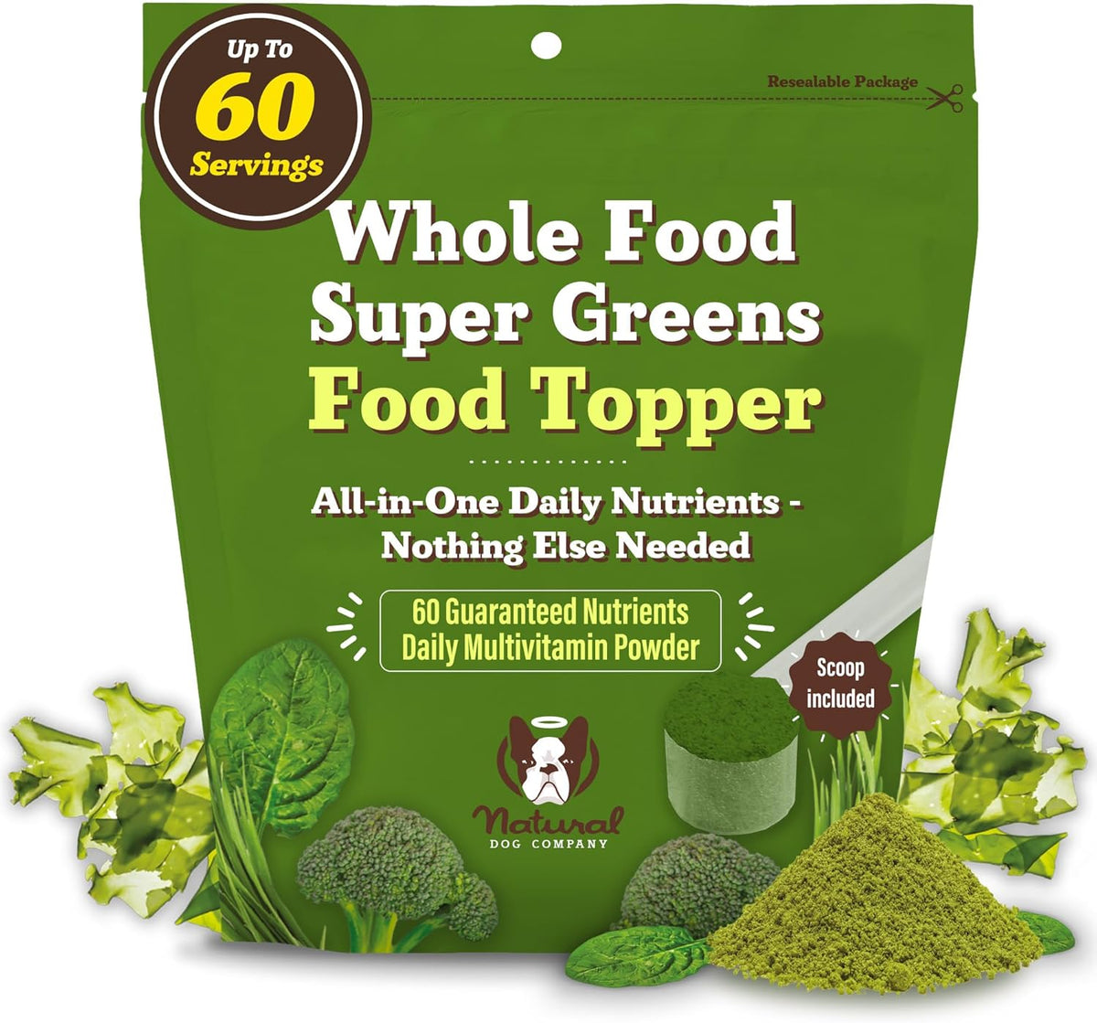 Natural Dog Company Dog Super Greens Food Topper, Dog Multivitamin Powder Vitamins & Supplements
