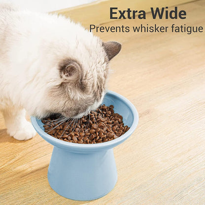 Extra Wide Elevated Ceramic Cat Food Bowl - 6.2" Shallow Dish for Whisker Fatigue Relief, 5" Height