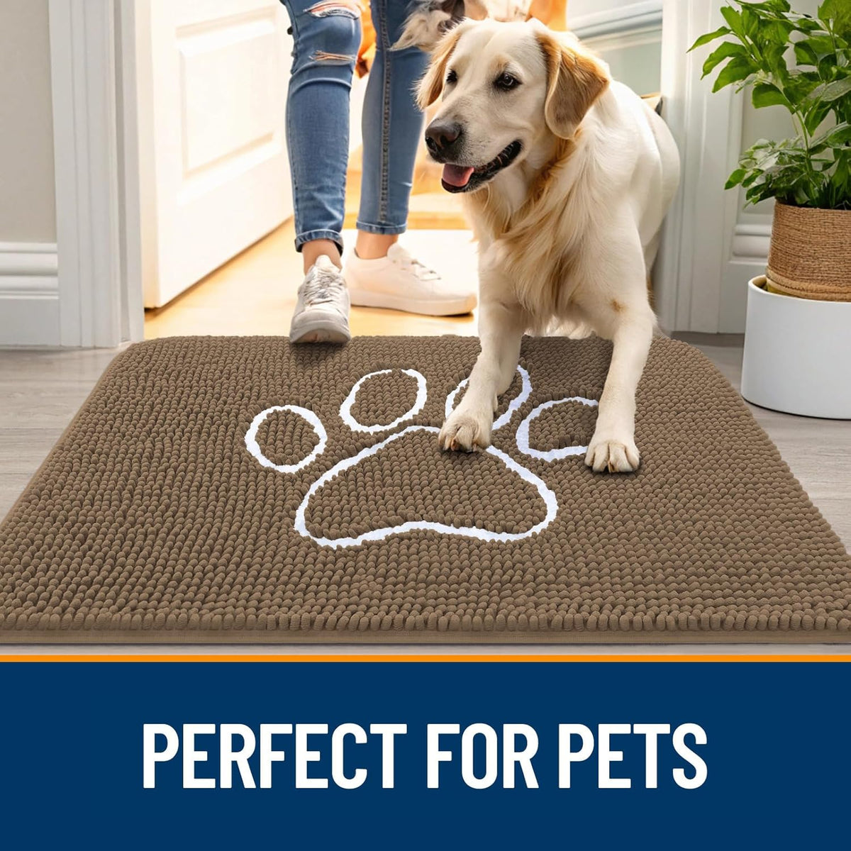 OLANLY Door Mat for Muddy Dog Paws 70x24, Ultra Absorbent Chenille Mud Doormat with Paw Print