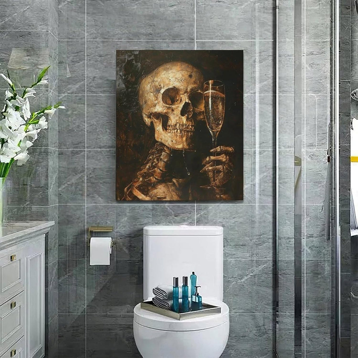 Quorin Gothic Skeleton Wall Art Goth Skull Champagne Wall Decor Dark Academia Pictures Horror