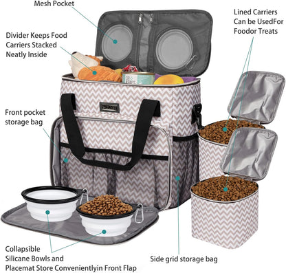 BAGLHER Dog Travel Bag, Pet Travel Bag (ALL Pet Travel Supplies), With 2 Pet Food Containers and 2