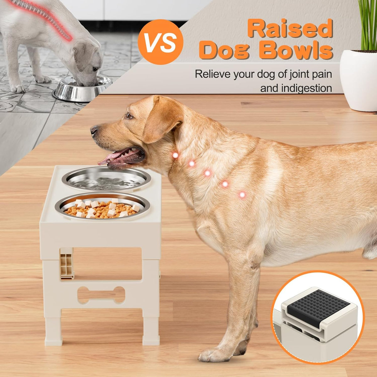Elevated Dog Bowls with Mat, Raised Dog Food Bowl Stand with 2 Stainless Steel Bowls, 5 Height