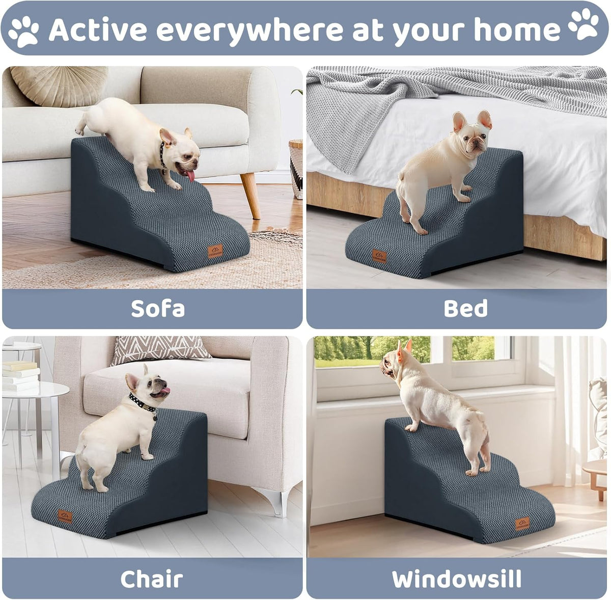 Dog Ramp and Stair for Bed 16" H-20 H,3-Step Cat Stair for Sofa and Chair,4-Step Dog Ramp for High