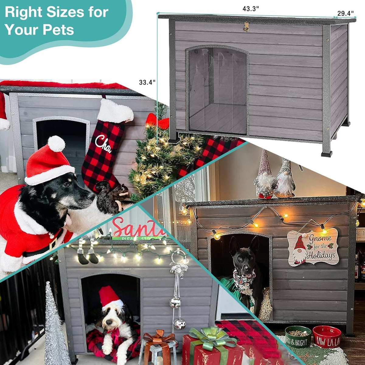 Feral Dog House Outdoor,Anti Bite Iron Frame Dog Kennel,Wood Warm Pets Home,Insulated Weatherproof