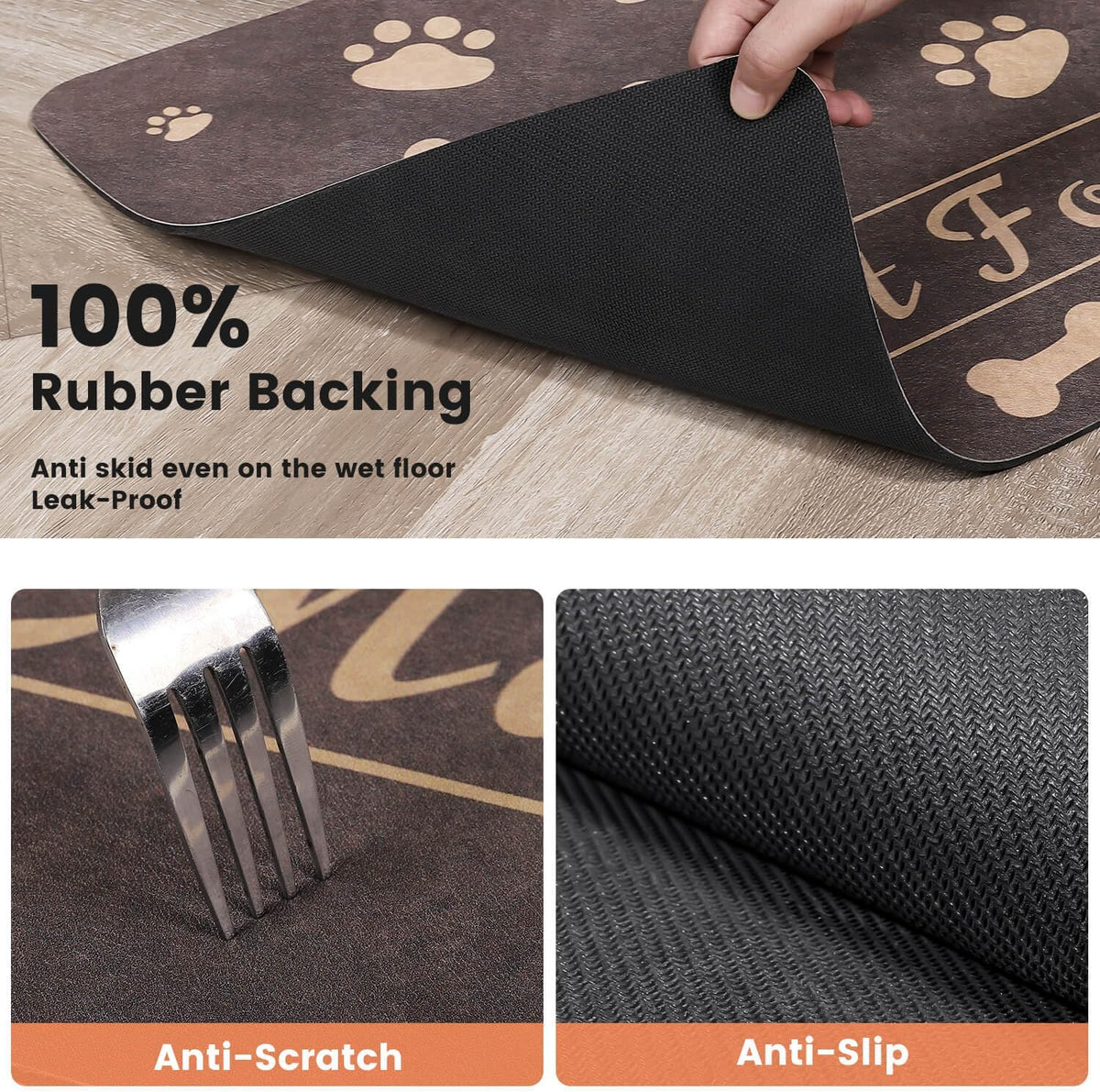 Pet Feeding Mat-Absorbent Pet Placemat for Food and Water Bowl, with Waterproof Rubber Backing