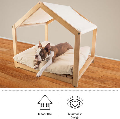 Dog House - 30x24-Inch Indoor Dog House with Soft Cushion and Adjustable Canopy - Wood Dog