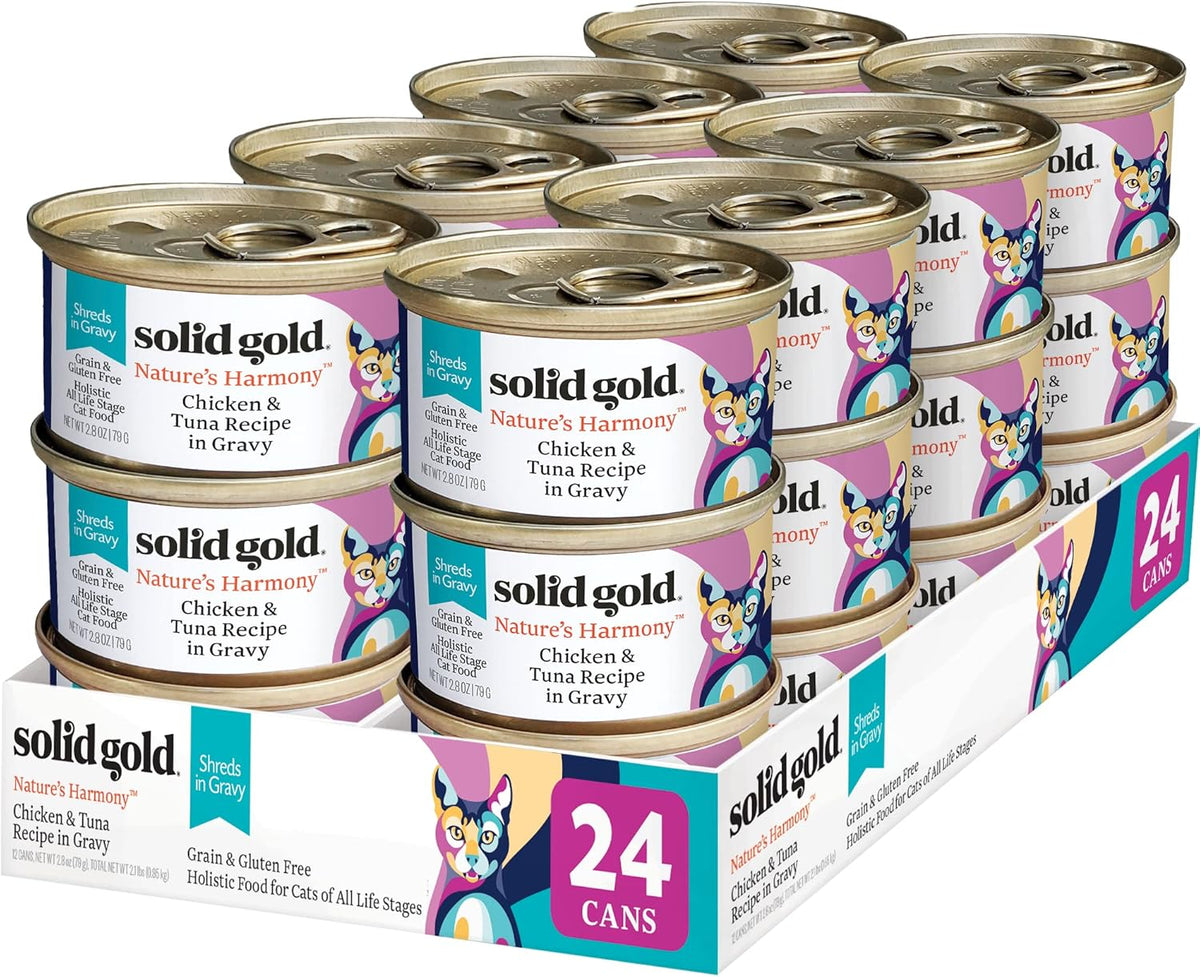 Solid Gold Wet Cat Food Shreds in Gravy - Healthy Canned Cat Food Made w/Real Chicken & Tuna