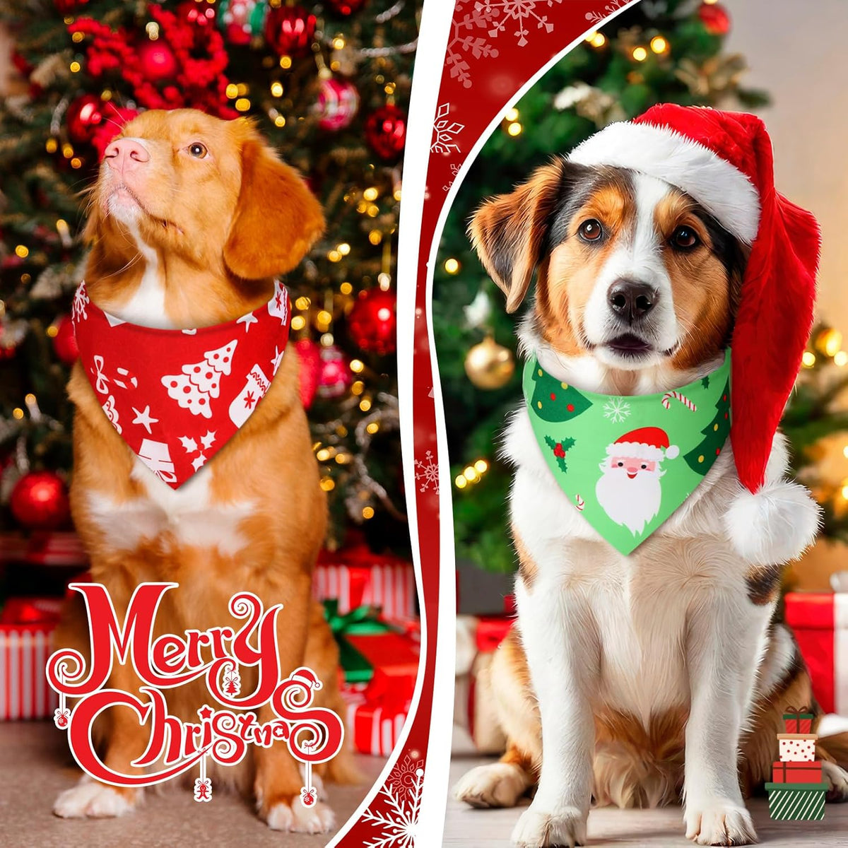 Abbylike 100 Pcs Christmas Dog Bandanas Bulk Xmas Bandanas for Dogs Triangle Kerchief Bibs Scarf