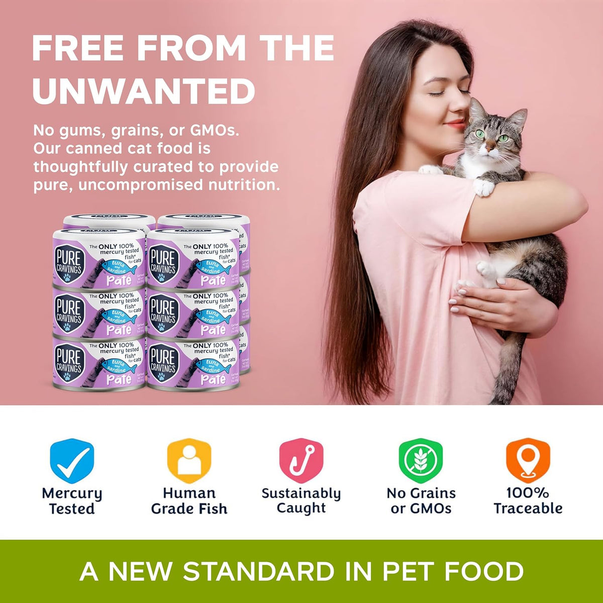Tuna and Sardine Pate, Canned Wet Cat Food, 100% Mercury-Tested, Moist Can Fish, Grain-Free
