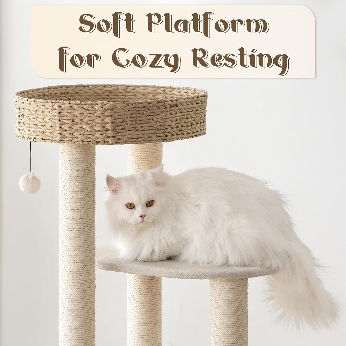 KAMABOKO Modern Cat Tree, 39" Tall Cat Trees for Indoor Cats, Cat Condo Natural Sisal with