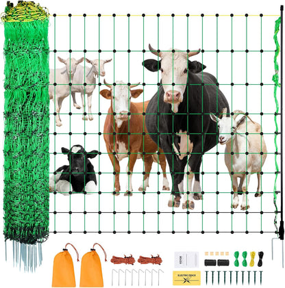 VEVOR Electric Fence Netting, 50" H x 164' L, Livestock Net Fencing with Posts & Stakes, Portable