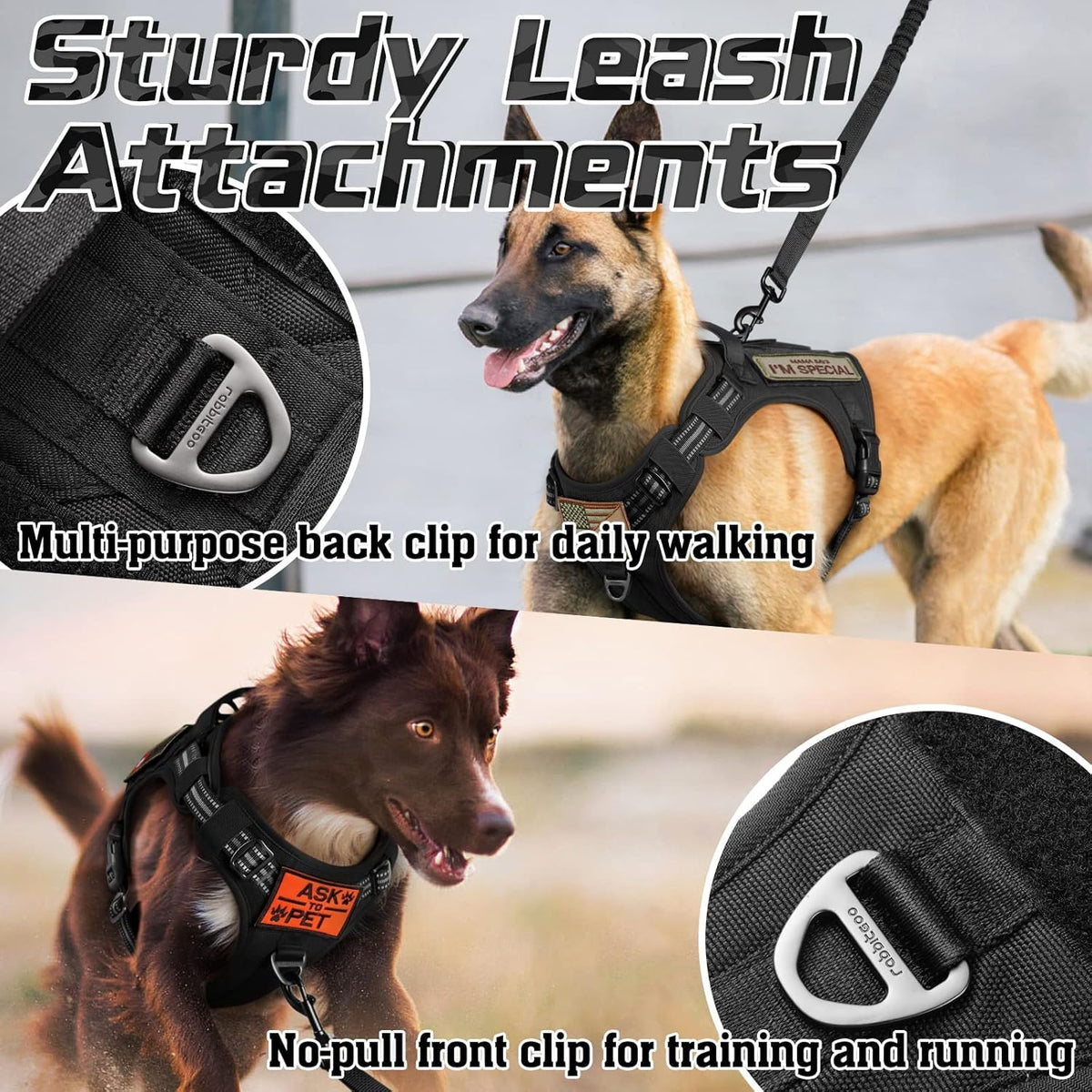 rabbitgoo Dog Harness No Pull, Military Dog Harness Medium Sized Dog with Handle & Molle, Easy