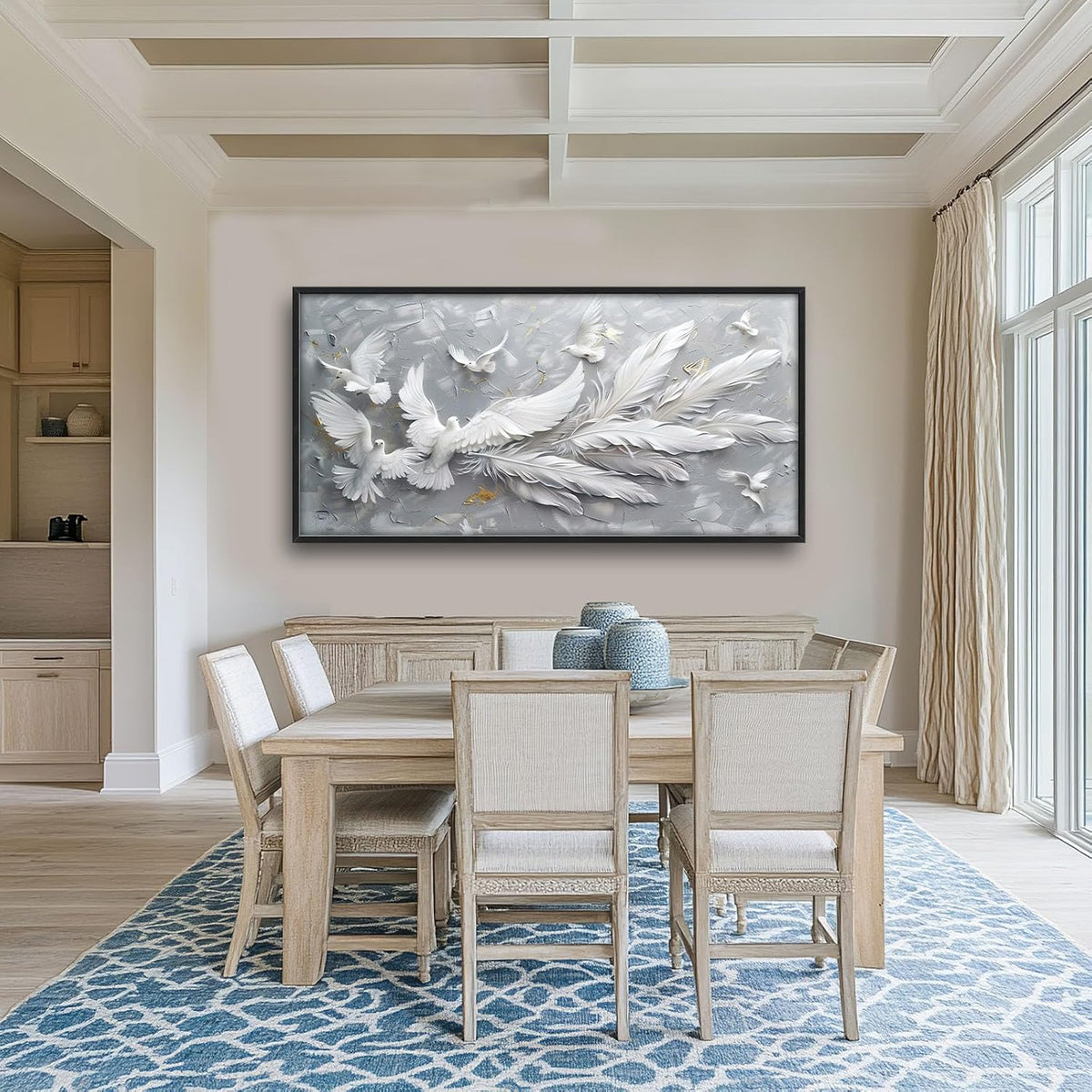 Quorin Feather Dove Bird Large Wall Art White Gray Holy Wings Pictures Peaceful Birds Flying Wall