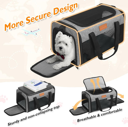 PETUX TSA Approved Pet Carrier in Cabin, 17"x11"x9.5" Soft Cat Carriers for Small Cat up to 12 lb