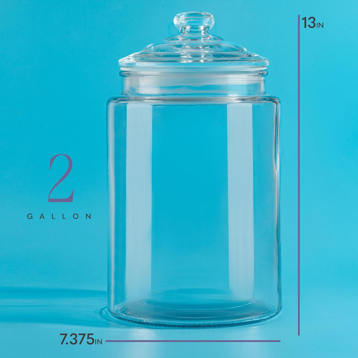 2-Gallon Tall Glass Cookie Jar with Airtight Lid – Large Kitchen Canister for Cookies, Sugar
