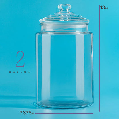 2-Gallon Tall Glass Cookie Jar with Airtight Lid – Large Kitchen Canister for Cookies, Sugar