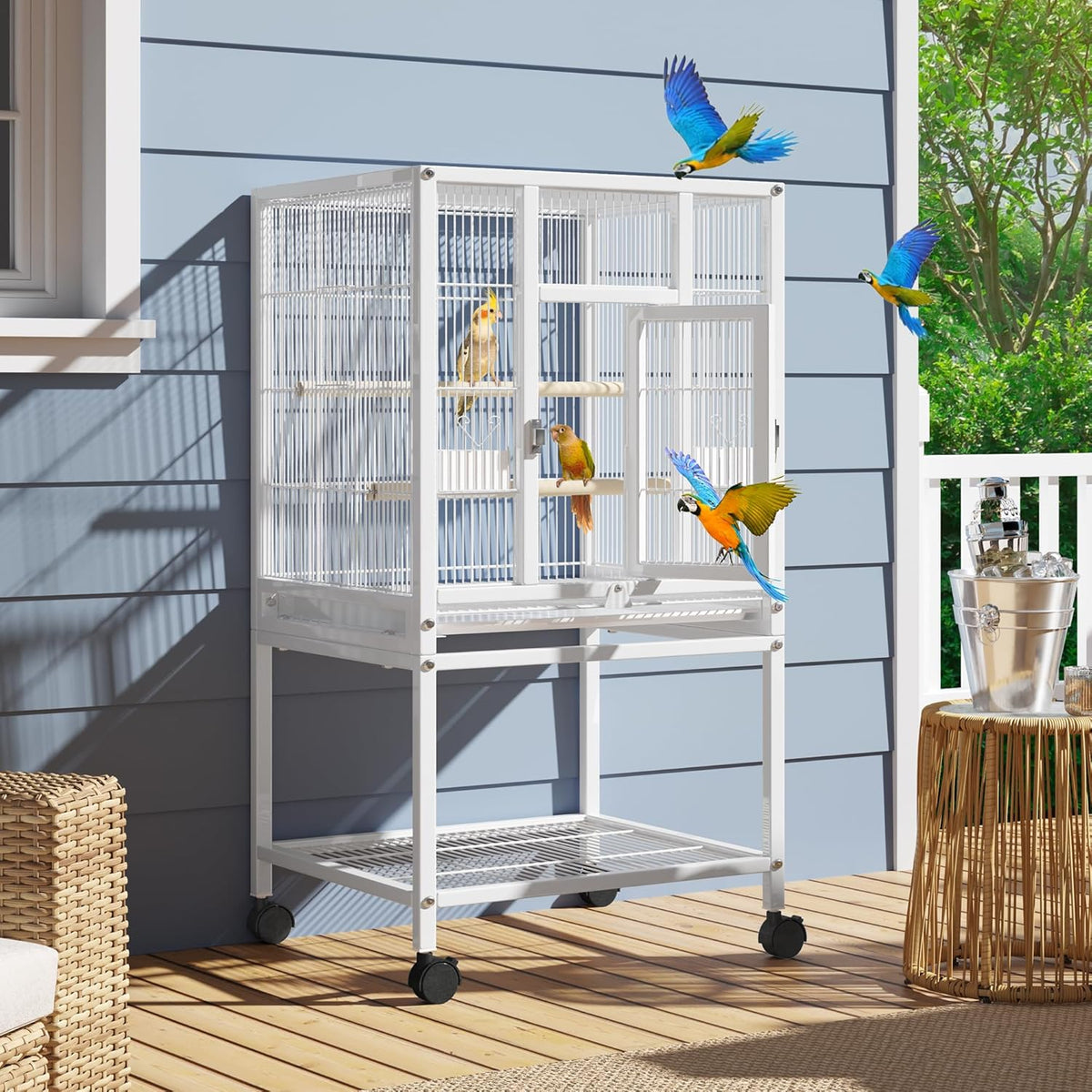 YITAHOME 41 inches Metal Bird Cage for Parakeets: Large Parrot Cages with Tray, Food Boxes, and